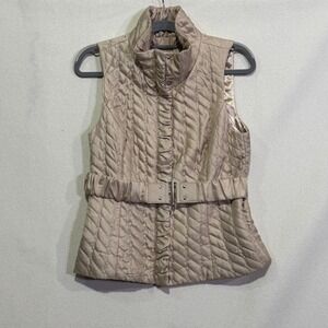 White‎ House Black Market Quilted Belted Vest Womens Size S Beige